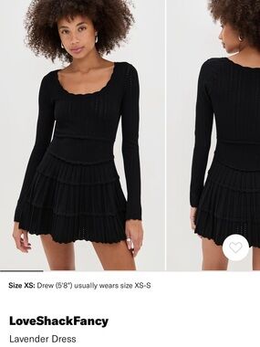 LoveShackFancy Black Ribbed Tiered Mini Dress